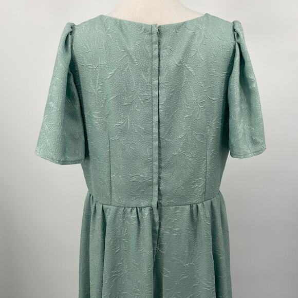 Vintage Dress Fit & Flare Square Neck Short Sleeve Textured Mint Green Womens XL - Picture 6 of 8